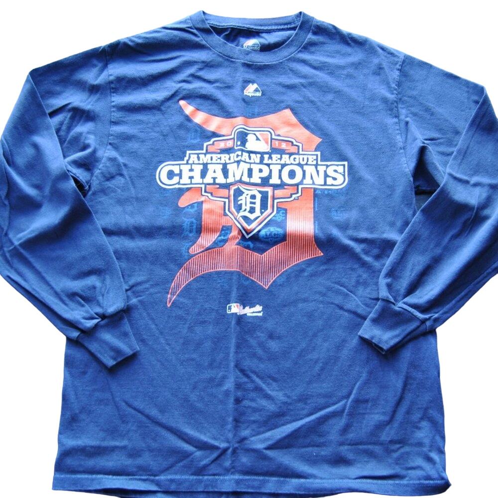 Detroit Tigers Majestic American League Champions Medium Navy Long Sleeve Shirt